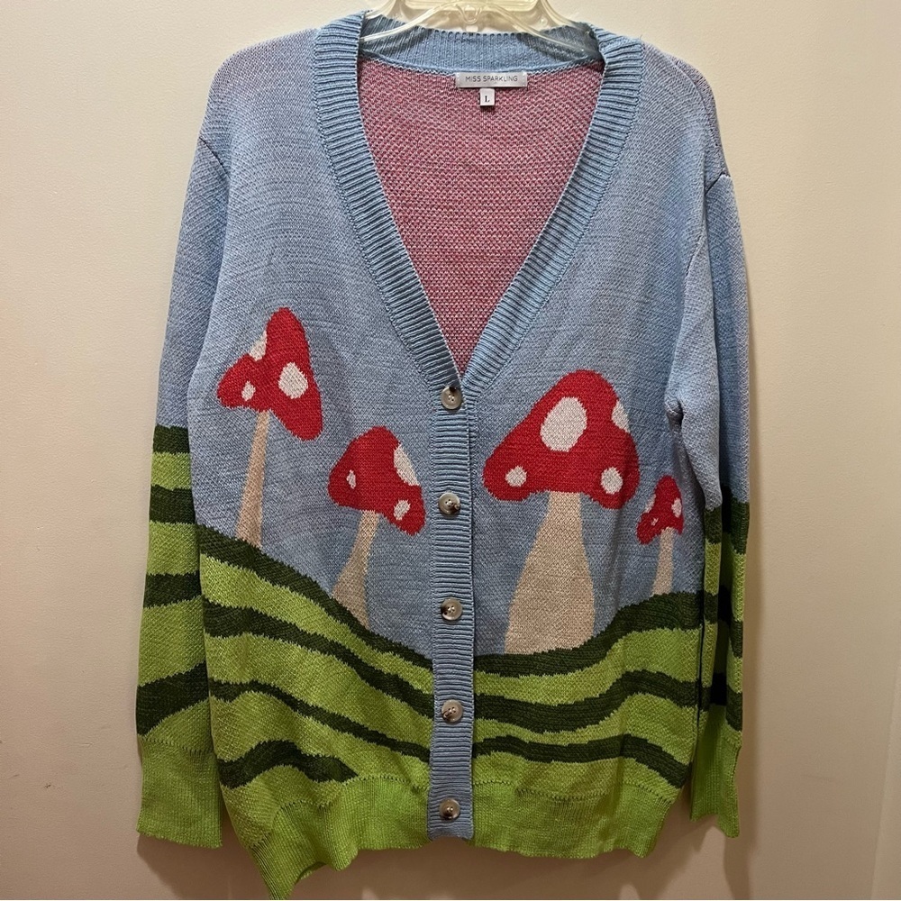 Miss Sparkling boho Mushroom field cardigan colorful red green blue large EUC - Picture 4 of 9